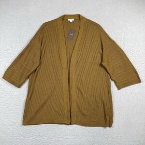 J. Jill Sweater Womens Large Petite‎ Open Front Cardigan 3/4 Sleeve Cable Knit